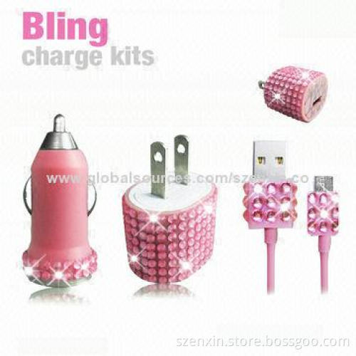 3-in-1 Bling Charge Kits for iPhone 5, Various Designs and Colors are Available